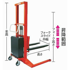 幅広1100×1100パレット用高揚程H2200mm充電式電動油圧フォークリフター400kg 品番　M227ENW-D400W-22STWT