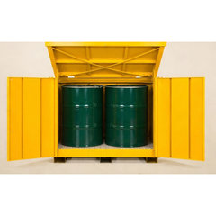 組立完成済ドラム缶移動保管庫(4本収納庫黄色)工場組立済 品番　M2641SKH-4PYK
