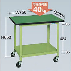 軽量小型キャスター作業台リノリューム天板仕様 均等荷重40kg/品番　M350LSR-75652TG